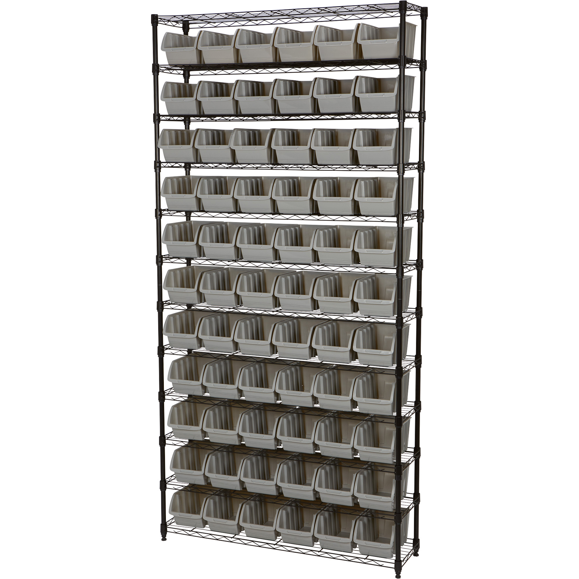 Strongway 12-Tier Single-Side Wire Shelving Unit with 66 Bins, 39.5in.L x 16in.W x 80.5in.H